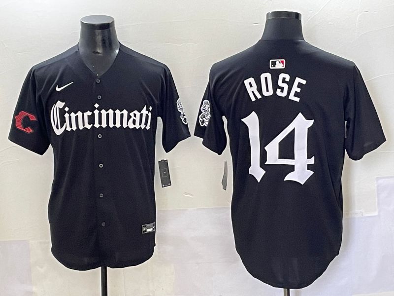 Men 2025 Cincinnati Reds #14 Rose Black Five generations Joint Name Nike MLB Jersey style 14->cincinnati reds->MLB Jersey